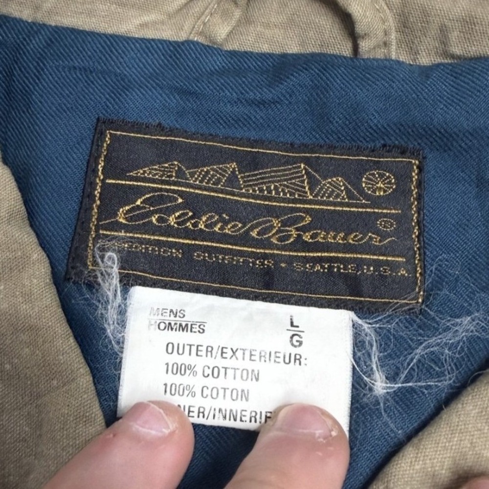 Eddie Bauer Field Jacket Mens Large Khaki Excellent Cotton Canvas Utility Coat - Picture 3 of 6